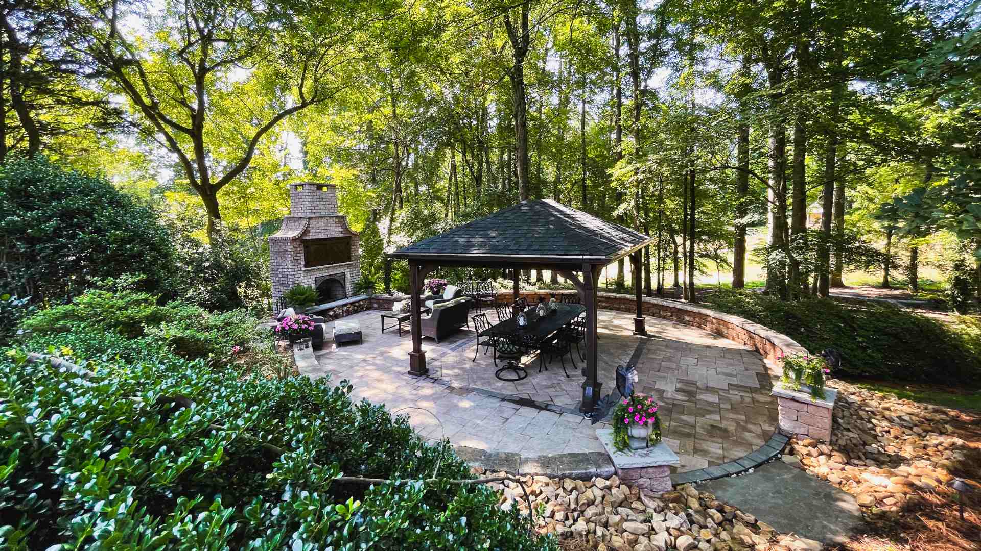 Backyard project of hardscapes installed in Lewisville, NC.