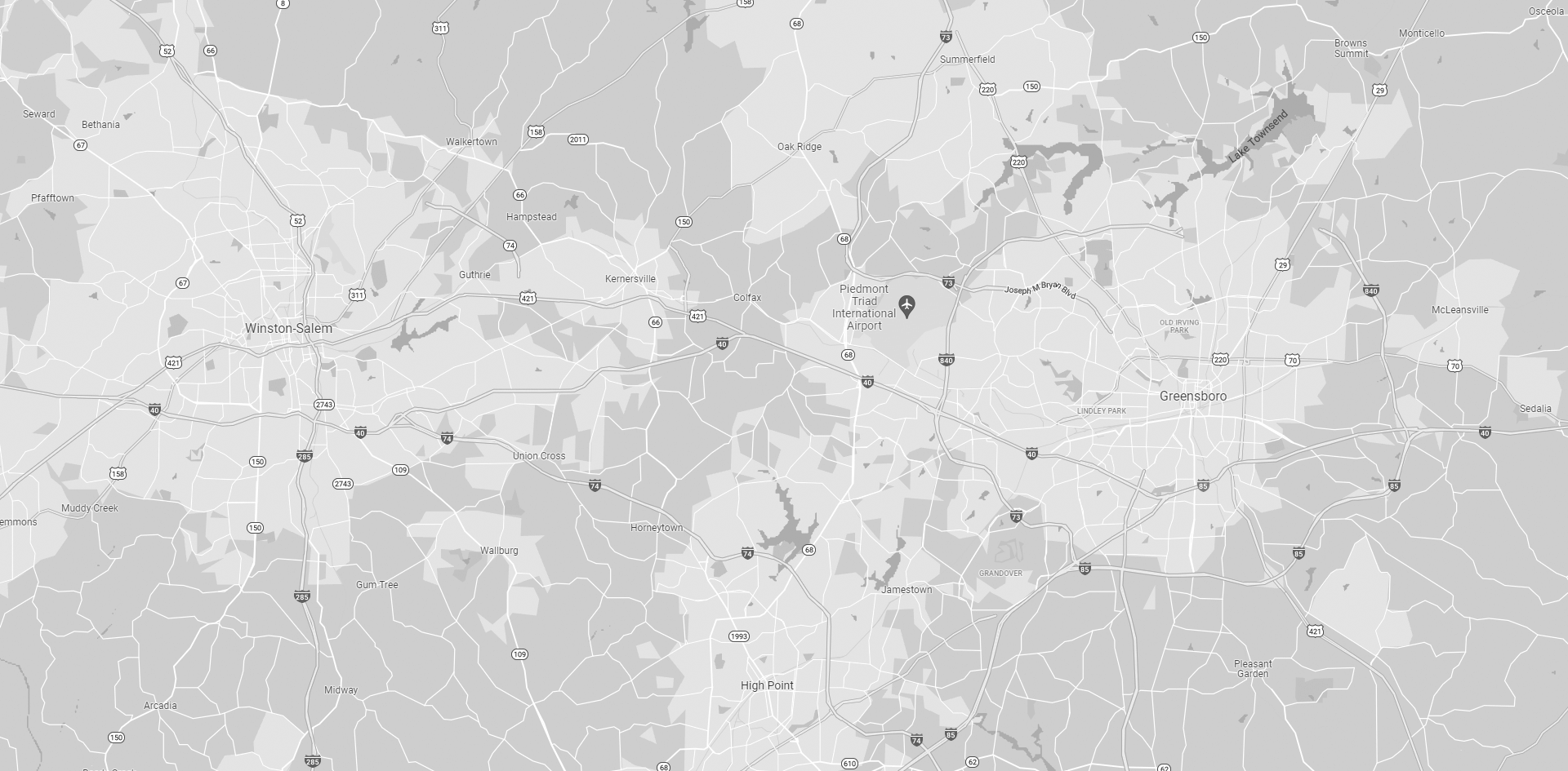 Greensboro and Winston-Salem, NC area map background.