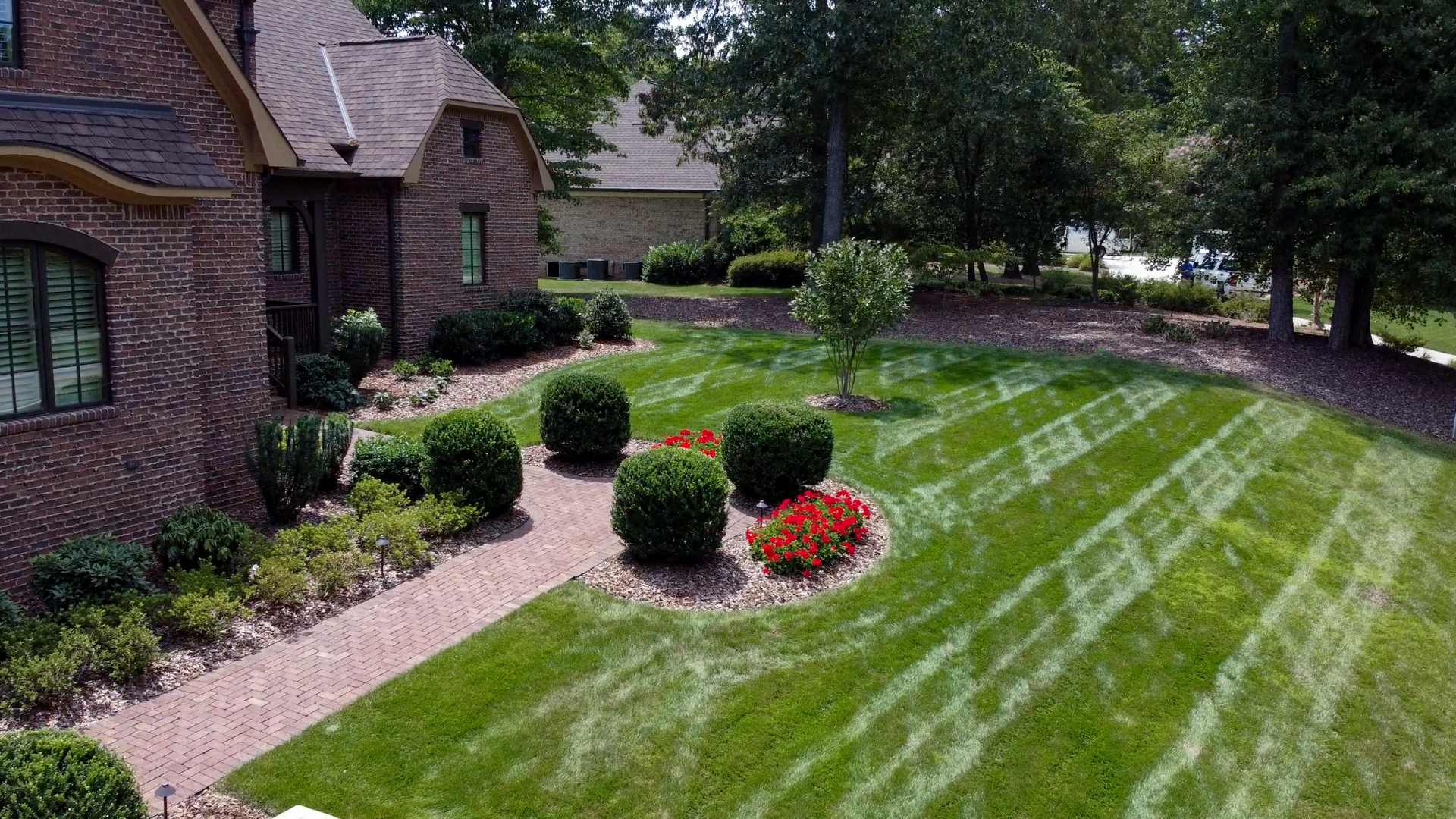 Freshly mowed lawn with pattern in Winston-Salem, NC.
