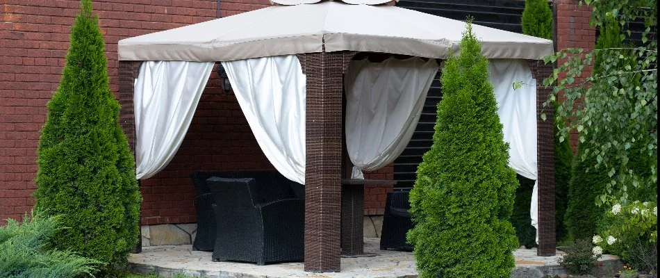 A cabana in the backyard of a property in Greensboro, NC.