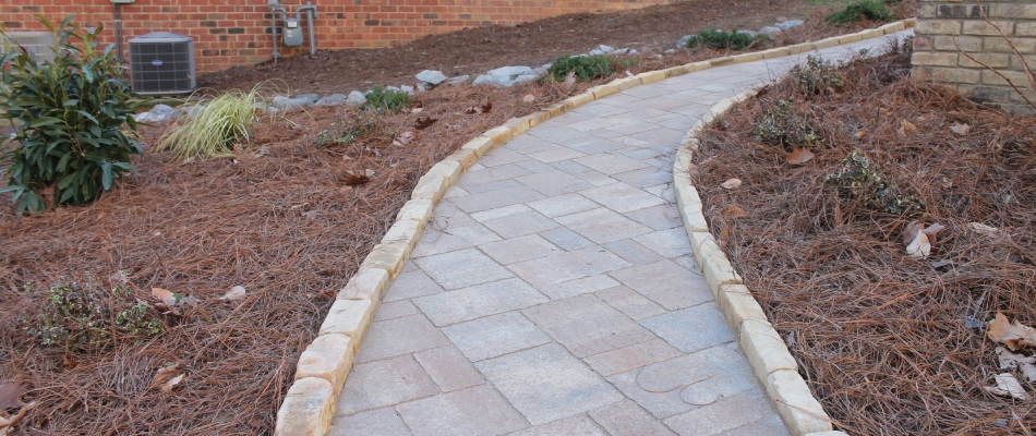 Custom walkway with stone material in Kernersville, NC.