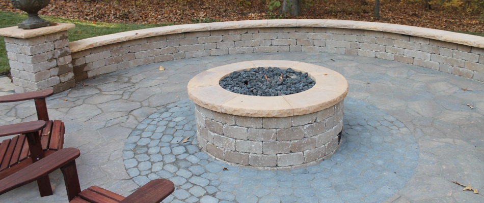 Paver built gas fire pit in Greensboro, NC.