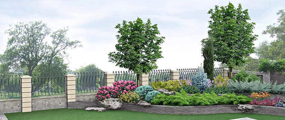 A 3D landscape design of a raised landscape bed in Elon, NC.