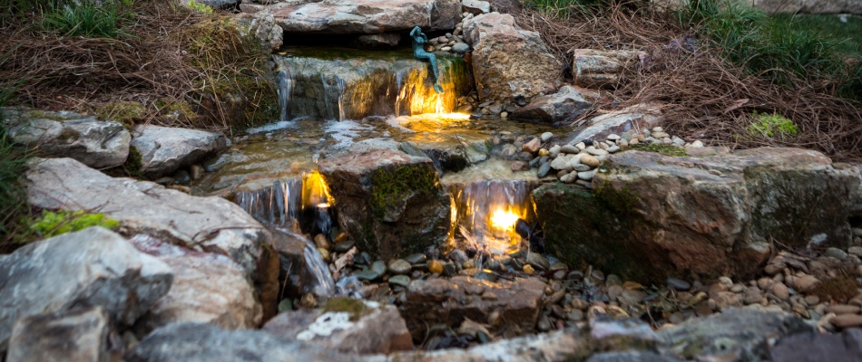Water feature installed with lighting in Trinity, NC.
