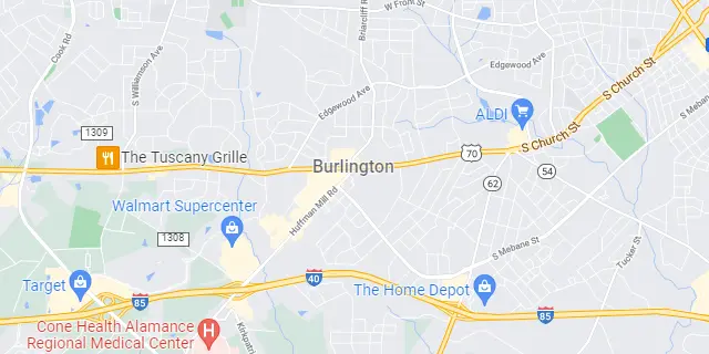 Burlington, NC Area Map Graphic
