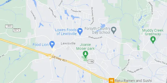Lewisville, NC Area Map Graphic